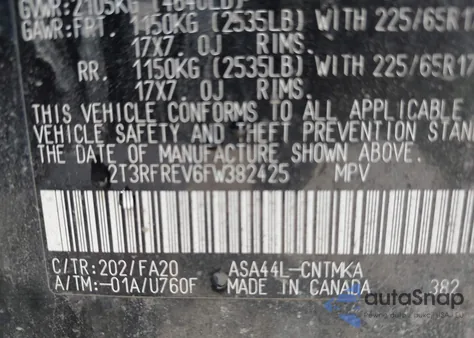 2015 Toyota Rav4 Xle z USA, uszkodzony, nr VIN 2T3RFREV6FW382425